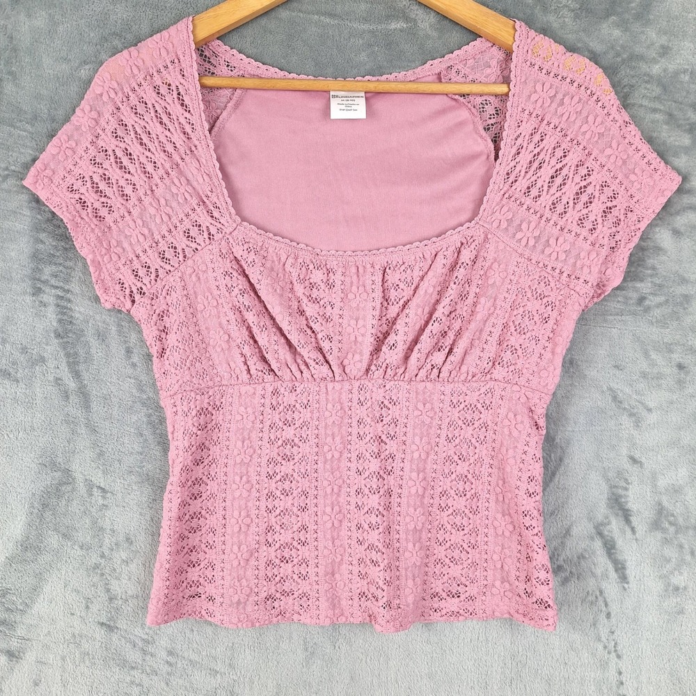 Womens Top Medium Pink Babydoll Floral Lace Romantic Feminine Cottagecore Fairy
